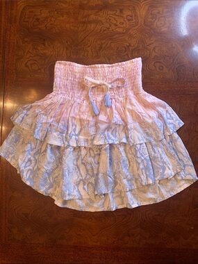 Surf Gypsy ombré Pink and Light Blue Tiered Smocked Skater Skirt
